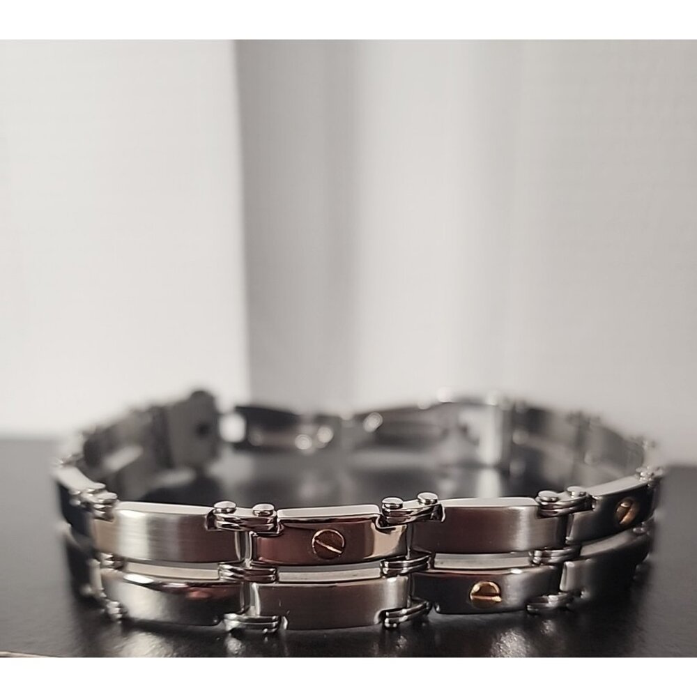 Cutom mens 9 inch stainless steel screw bracelet biker chain link buckle closure